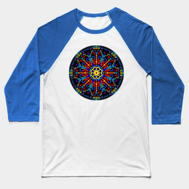 Rosette Window Stained Glass Mandala Baseball T-Shirt by Bits